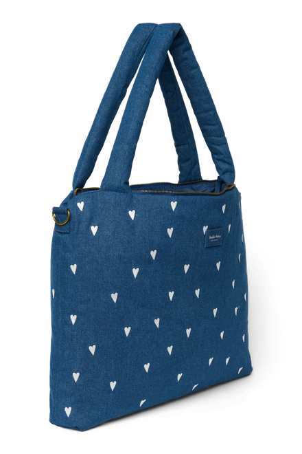 Studio Noos Luiertas met rits | Donkerblauwe Denim Hearts