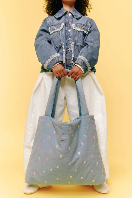 Studio Noos Mom Bag | Lichtblauwe Denim Hearts
