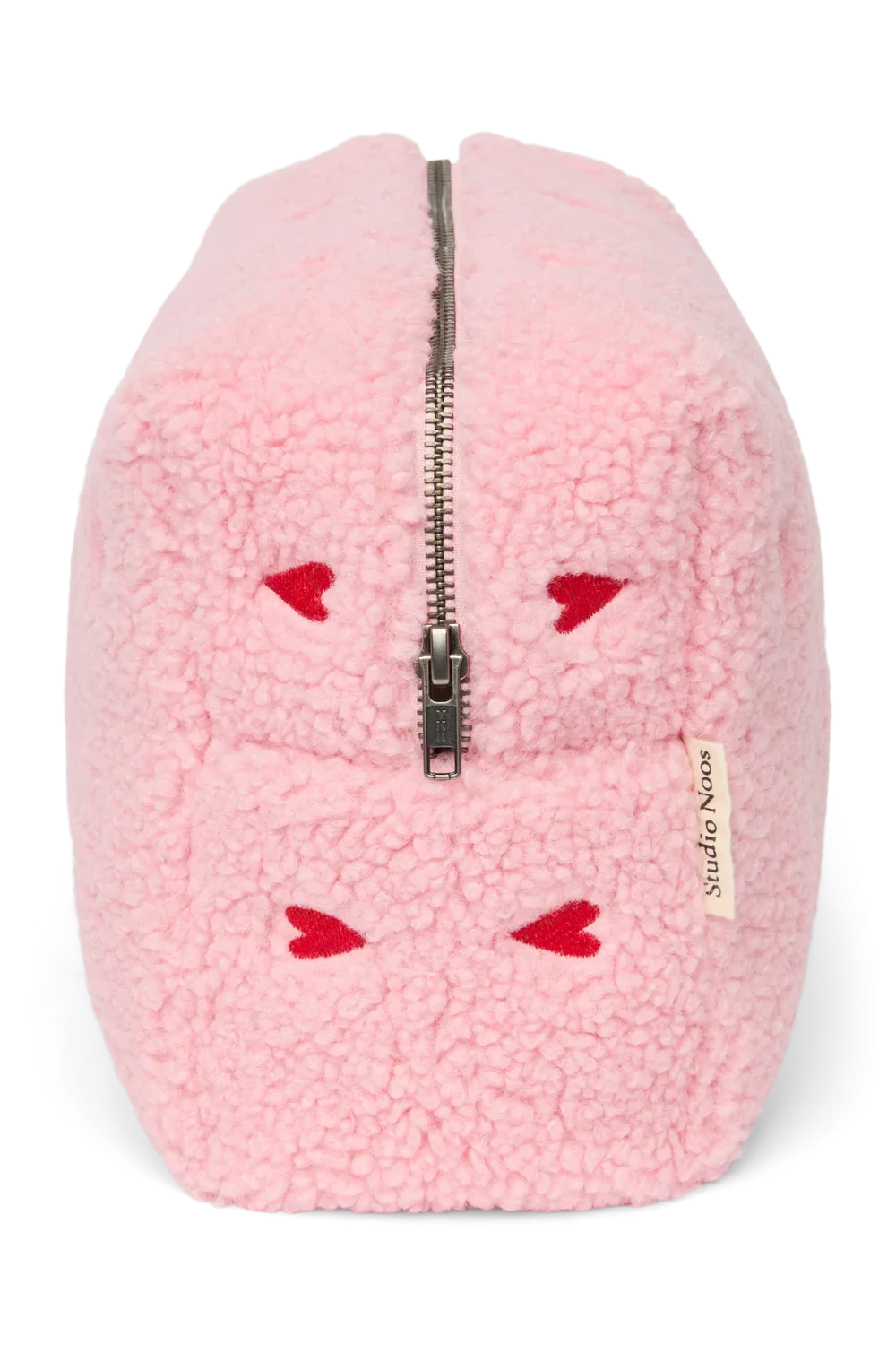 Studio Noos Toilettas Lichtroze Teddy Hearts met open binnenvak voor overzicht, te vinden bij De Gele Flamingo