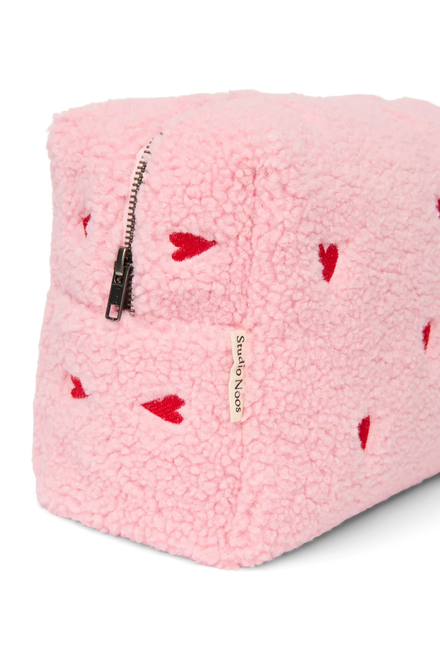 Teddy toilettas Lichtroze Hearts van Studio Noos, past in een Mom Bag of luiertas, assortiment De Gele Flamingo