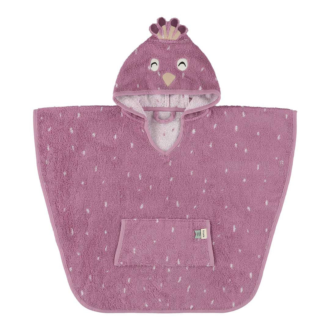 Trixie badcape poncho Mrs. Peacock, voorkant met pauwcapuchon