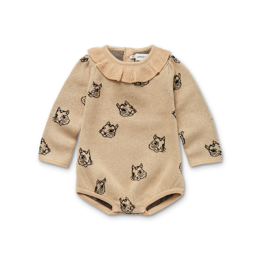 Sproet & Sprout Romper Knitted Squirrel Print | Nougat  *