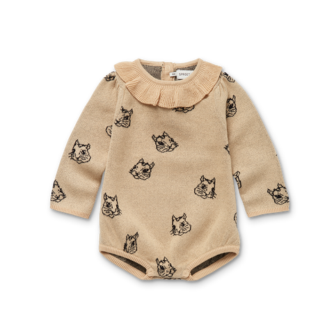 Sproet & Sprout Romper Knitted Squirrel Print | Nougat  *