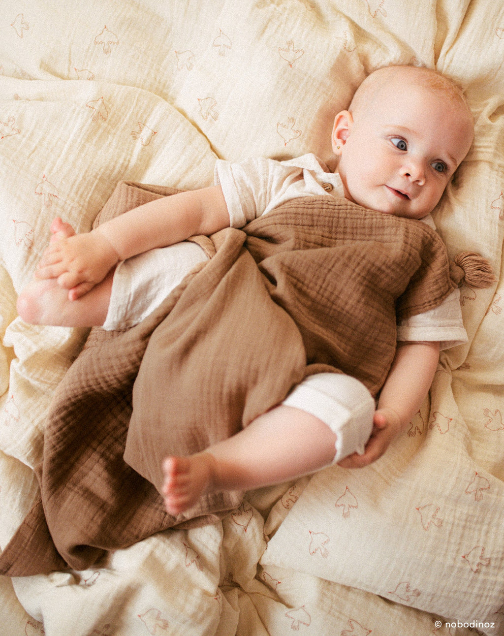 * Nobodinoz Wabi Sabi Dekbedovertrek Set 100x140cm | Brown Hoshi Birds