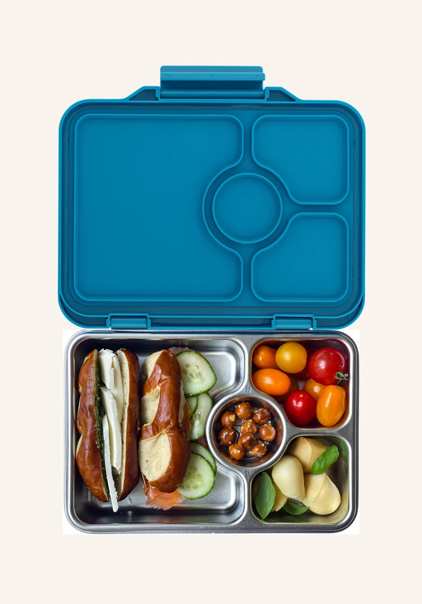 Yumbox Pret lunchbox Normandy Blauw met 4 vakken, verkrijgbaar bij De Gele Flamingo