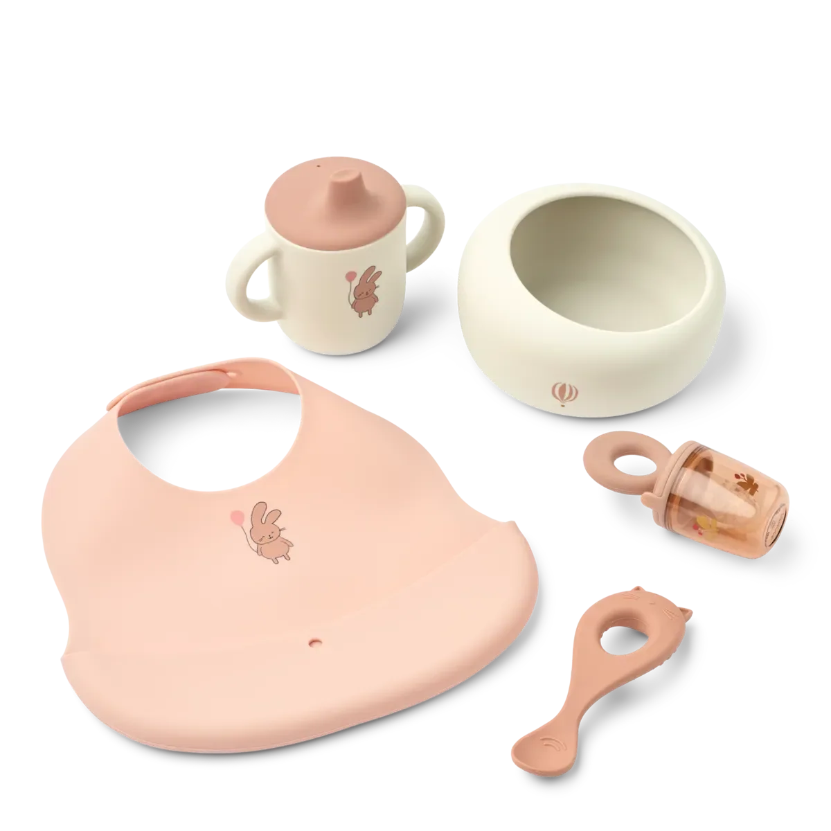 Liewood Mileah baby eetset Wild Child Rosey met kom, lepel, tuitbeker, slab en food feeder