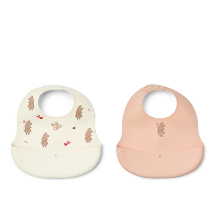 Liewood Ember set van 2 siliconen slabben in Wild Child en Rosey met opvangbak, bij De Gele Flamingo