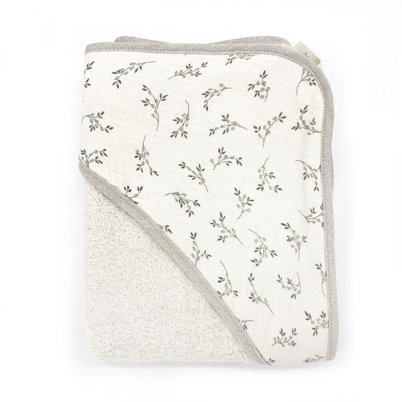 Babyshower Badcape Olive Bloom, vooraanzicht op witte achtergrond