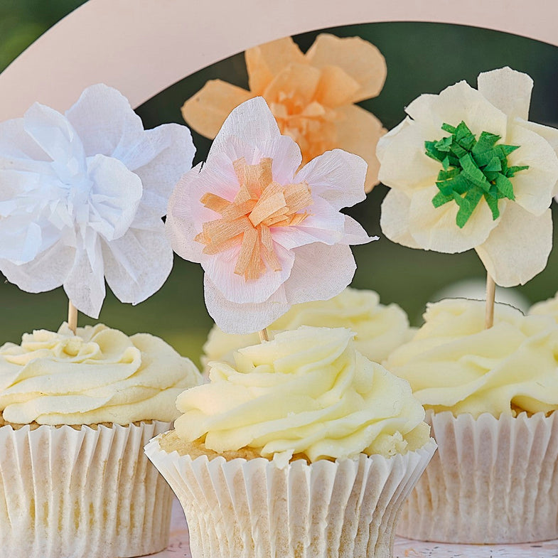 Ginger Ray Cupcake Toppers 12ST | Tissue Flowers