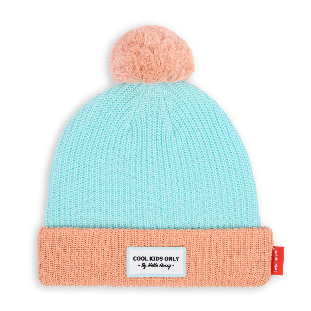 Hello Hossy muts mama Color Block Candy, lichtblauwe muts met zalmroze boord en pompon