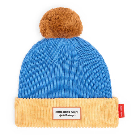 Hello Hossy muts Color Block Kingfisher, blauw-gele muts met pompon