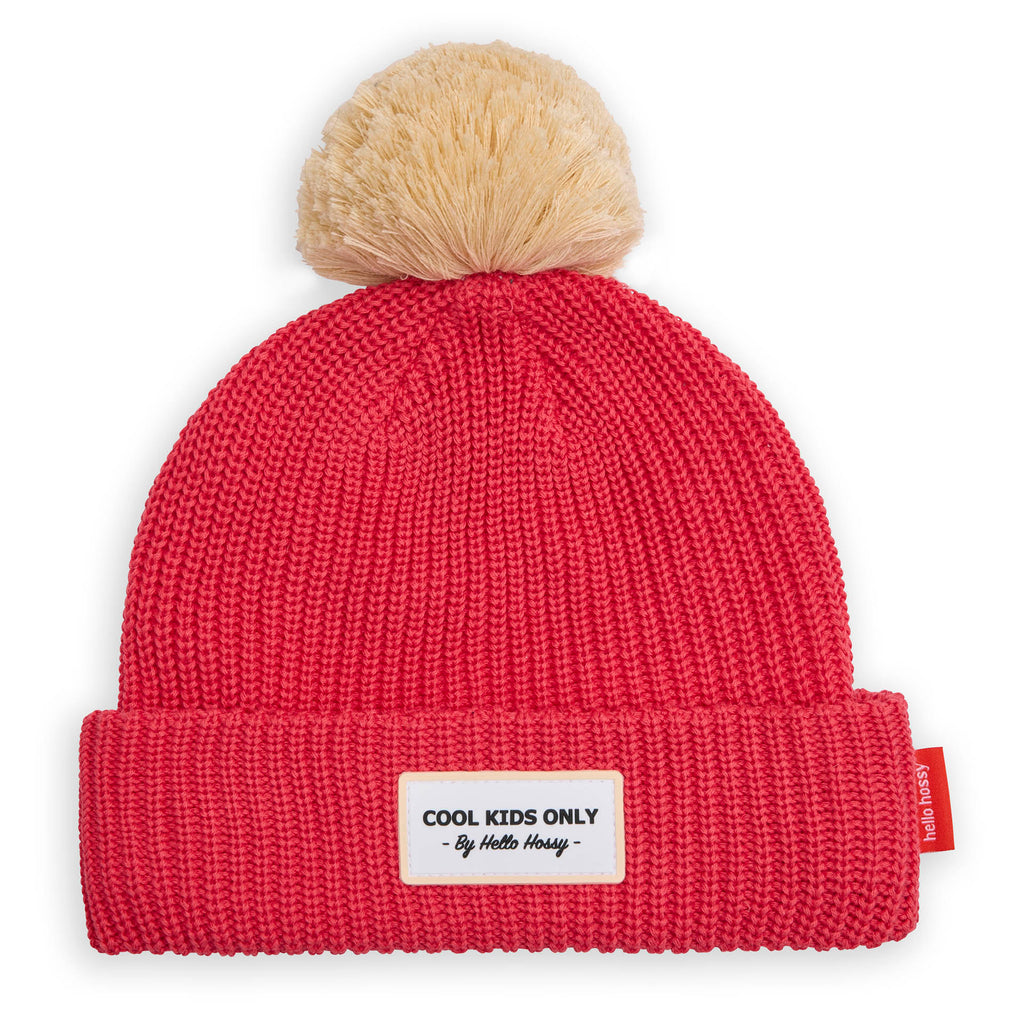 Hello Hossy muts mama Color Block Framboise, framboosrode muts met beige pompon