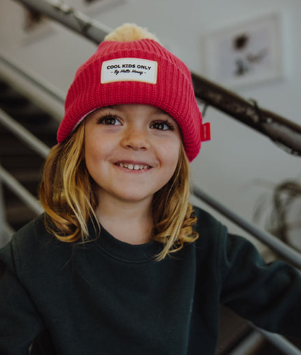 Hello Hossy muts mama Color Block Framboise, bijpassende kindermuts gedragen