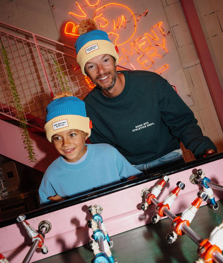 Hello Hossy muts papa Color Block Kingfisher, vader en zoon in matching mutsen