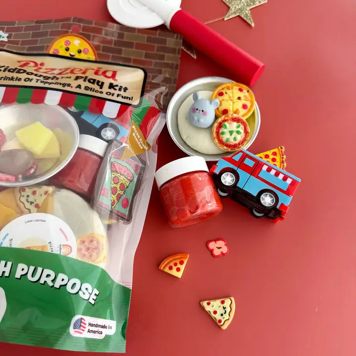 Taste-safe klei speelset Pizzeria van Earth Grown KidDoughs, handgemaakt vanaf 3 jaar bij De Gele Flamingo