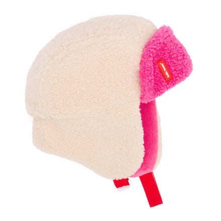 Hello Hossy muts met oorbescherming Cozy Gwen, ecru teddy muts met roze oorflappen