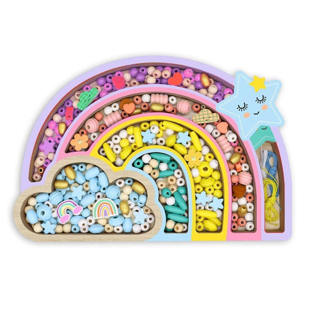 Sycomore houten kralenset Regenboog, regenboogkoffertje vol pastelkralen