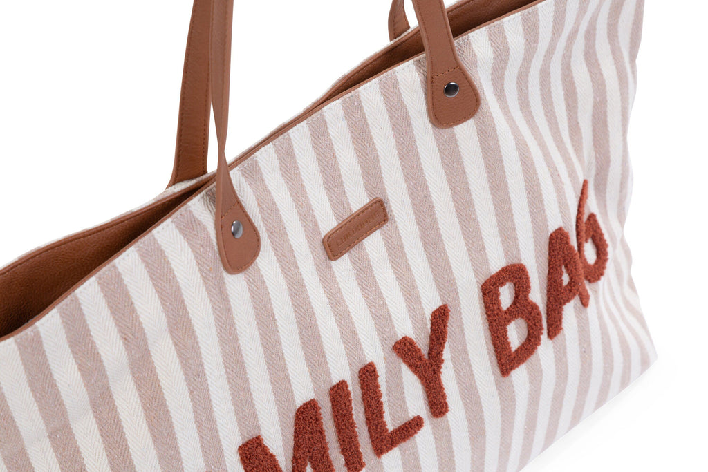 Childhome Weekendtas XL Family Bag | Stripes Nude / Terracotta