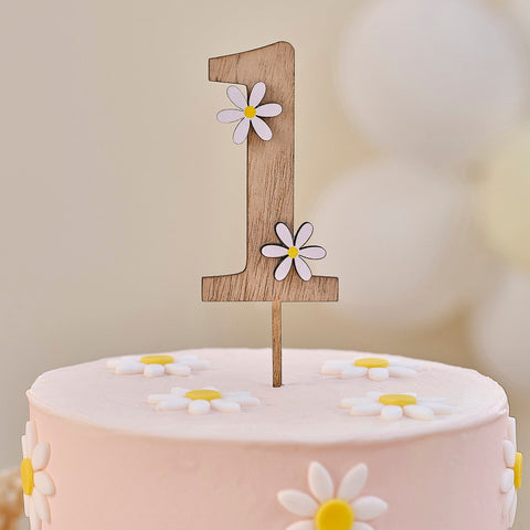 Ginger Ray Houten 'One' Cake Topper with Papieren Daisies
