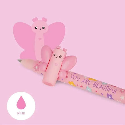 Vlinderdesign op de Legami Erasable gelpen, roze inkt wist zonder het papier te beschadigen
