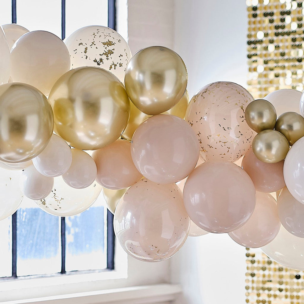 Ginger Ray Balloon Arch - Neutral and Gold 60pk Balloon Arch with Gold Confetti