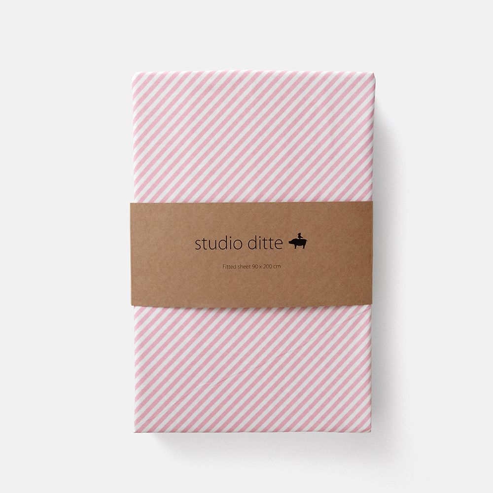 Studio Ditte Hoeslaken 90x200cm | Stripes Light Pink