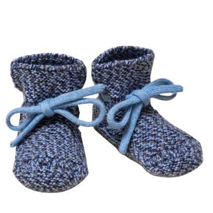 Blauw gemêleerde Hvid babyslofjes met aangenaaide veter