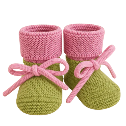 Paar Hvid slofjes van 100% merinowol in lime en roze