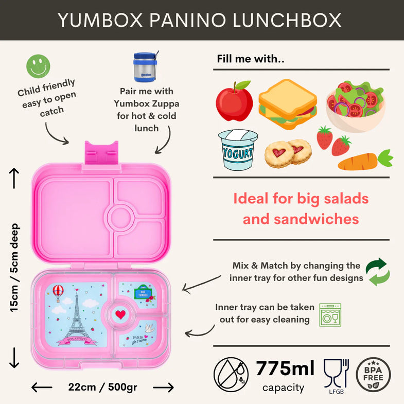 Yumbox Panino 4 vakken Lekvrije Lunchbox | Fifi Pink Paris Je t'Aime