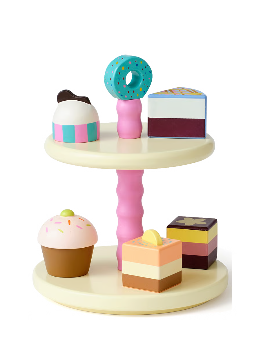 Kid's Concept houten cake houder met 5 gebakjes