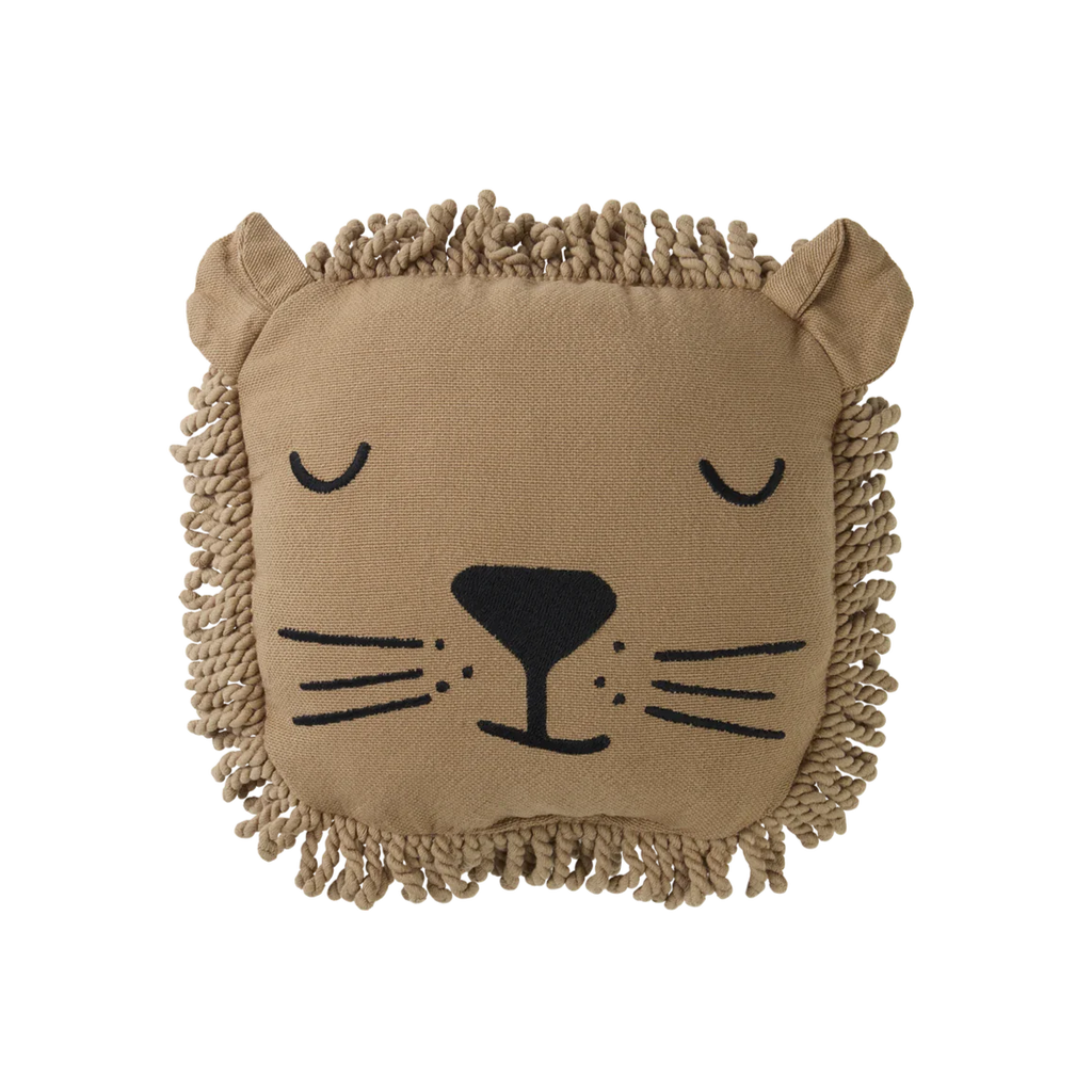 * Nobodinoz Lion Face Embroidery Kussen 34x34cm | Sesame