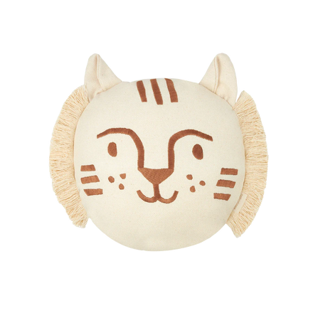 * Nobodinoz Tiger Face Embroidery Kussen 35x30cm | Brown/ Natural*