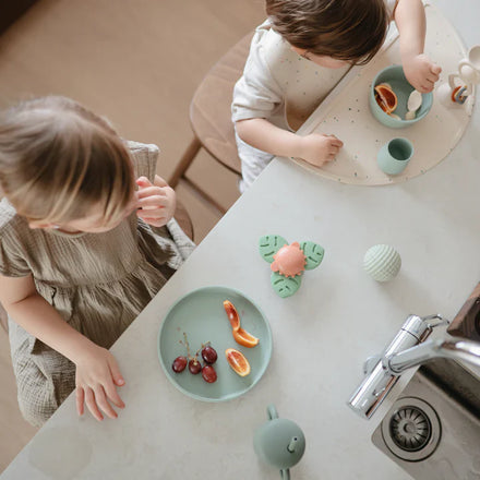 Mushie Silicone Bord Rond Met Zuignap | Cambridge Blue