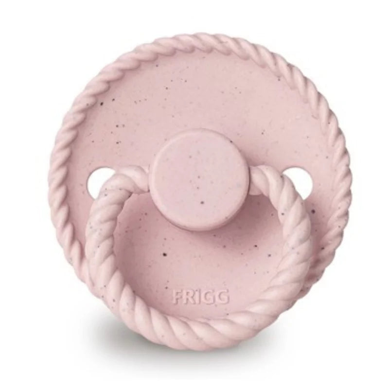 FRIGG Mini Mocha latex fopspeen 0+M in Rose Latte, ronde cherry speen voor pasgeborenen, De Gele Flamingo