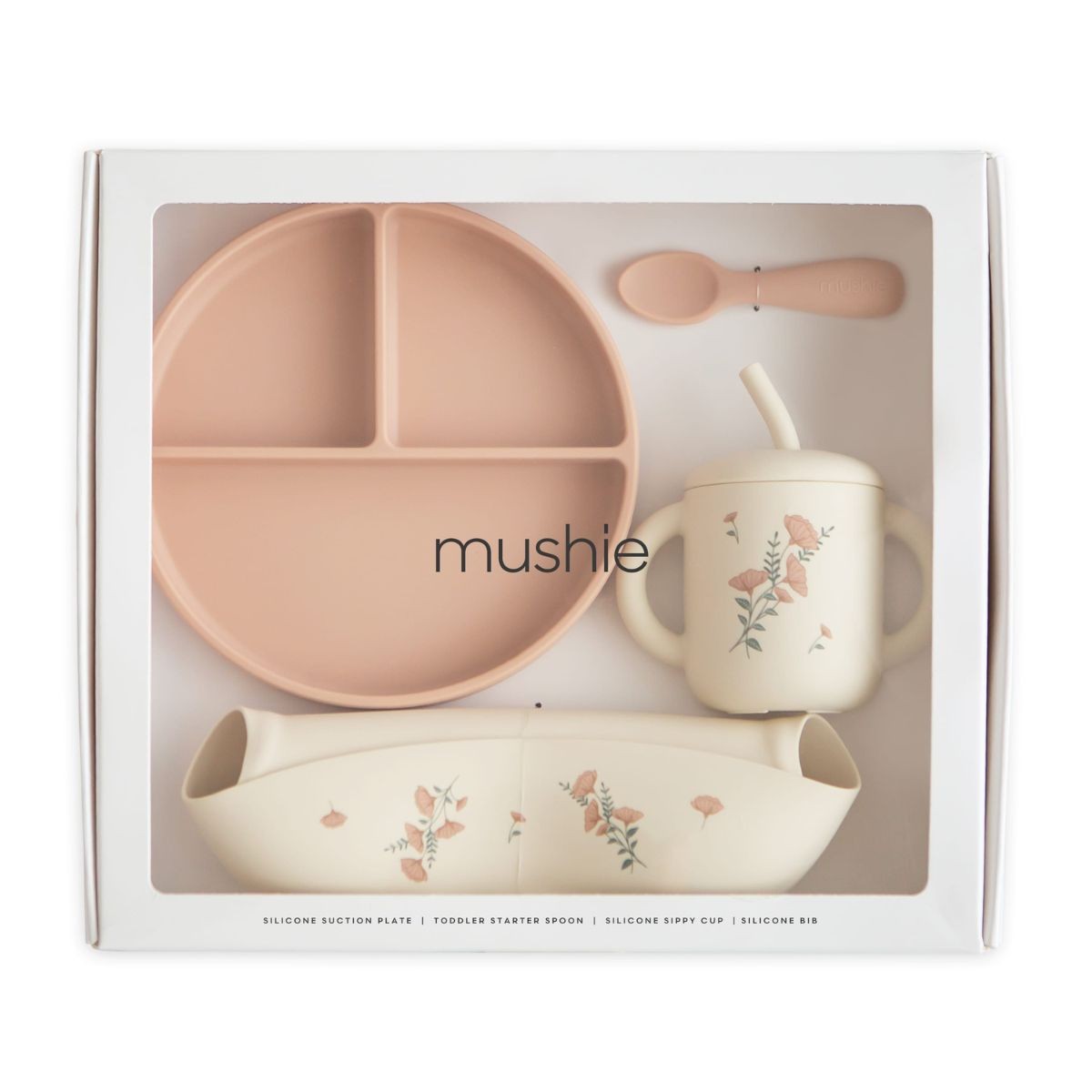 Mushie Silicone Peuter Eetset | Pink Flowers