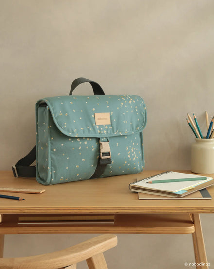 * Nobodinoz Get Ready Waterproof Pre School Bag 32.5x29x10cm | Gold Confetti Magic Green