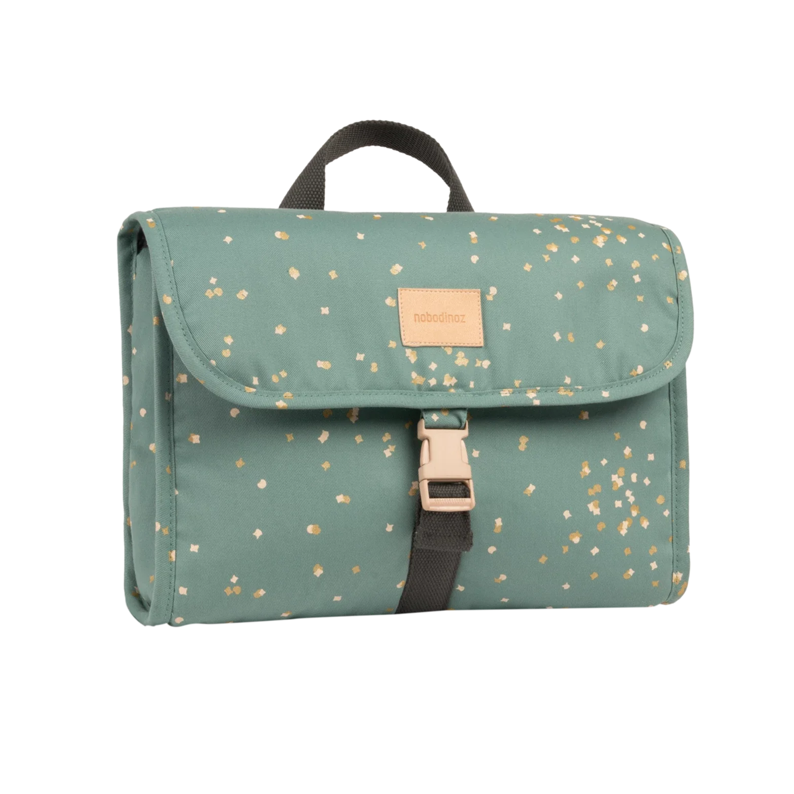 * Nobodinoz Get Ready Waterproof Pre School Bag 32.5x29x10cm | Gold Confetti Magic Green