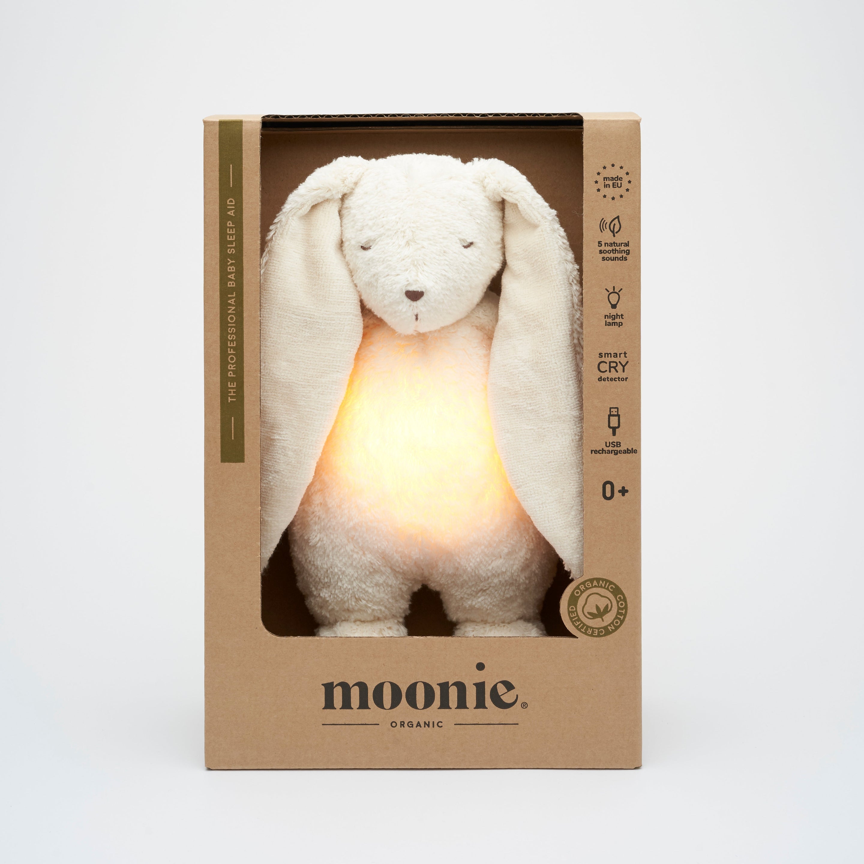 Moonie 2.0 upgrade - Knuffel Hartslag en Licht | Bunny Polar - Biologisch katoen