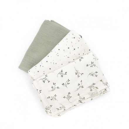 Babyshower Hydrofiele Doekjes 3-Pack Olive Bloom, detail van het olijfdessin