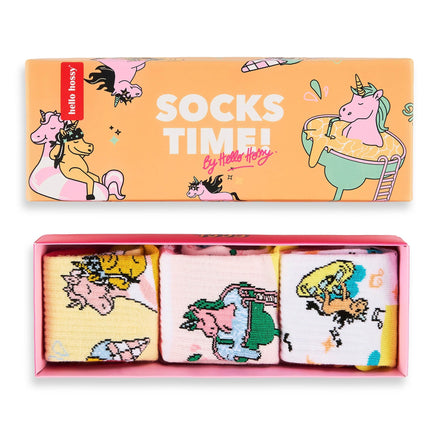 Hello Hossy kousen Unicorn, geschenkdoos met drie paar kousen