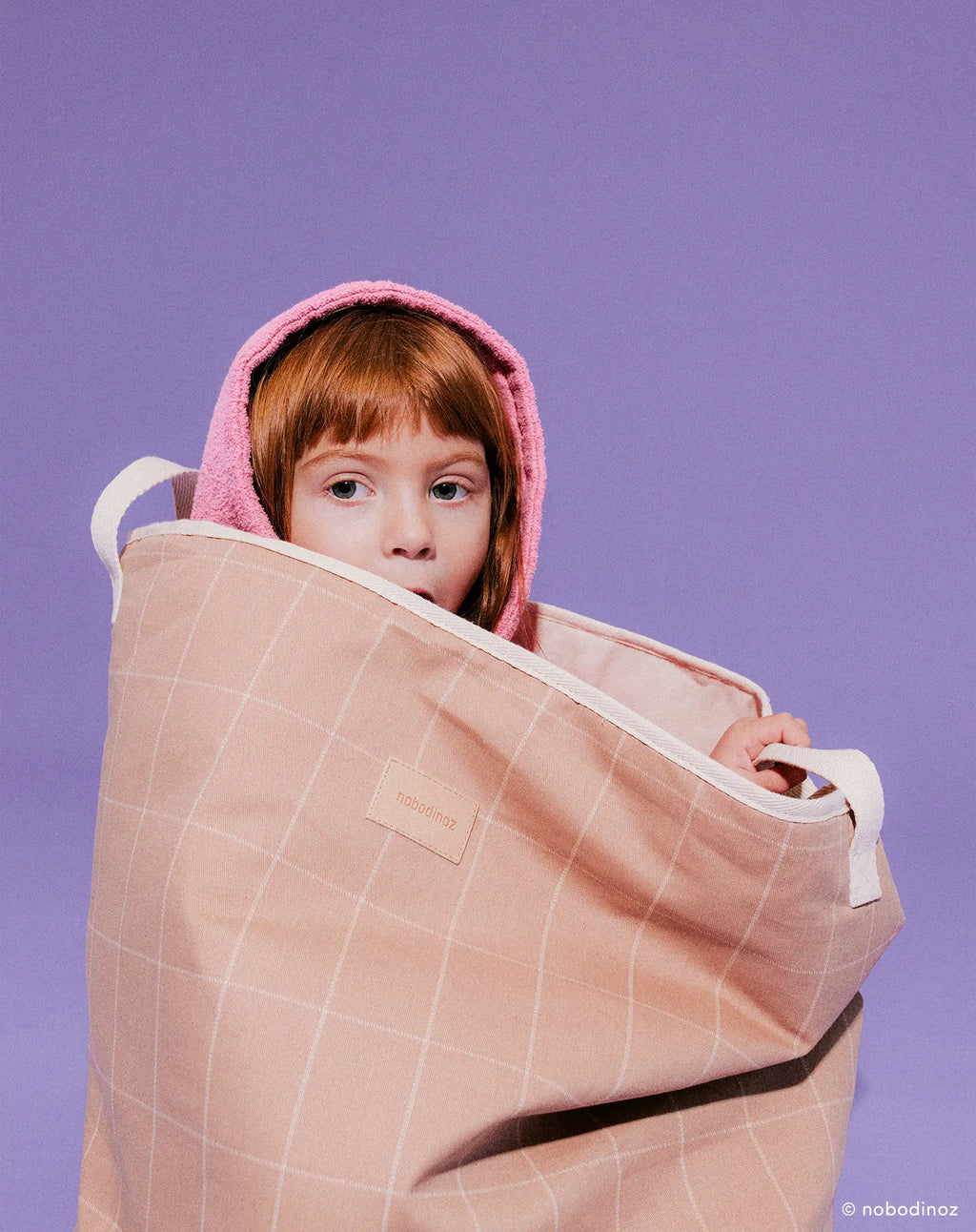 *  Nobodinoz Opbergmand Toybag 41x37x37cm | Taupe Grid