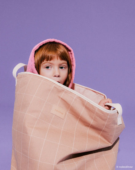 *  Nobodinoz Opbergmand Toybag 41x37x37cm | Taupe Grid