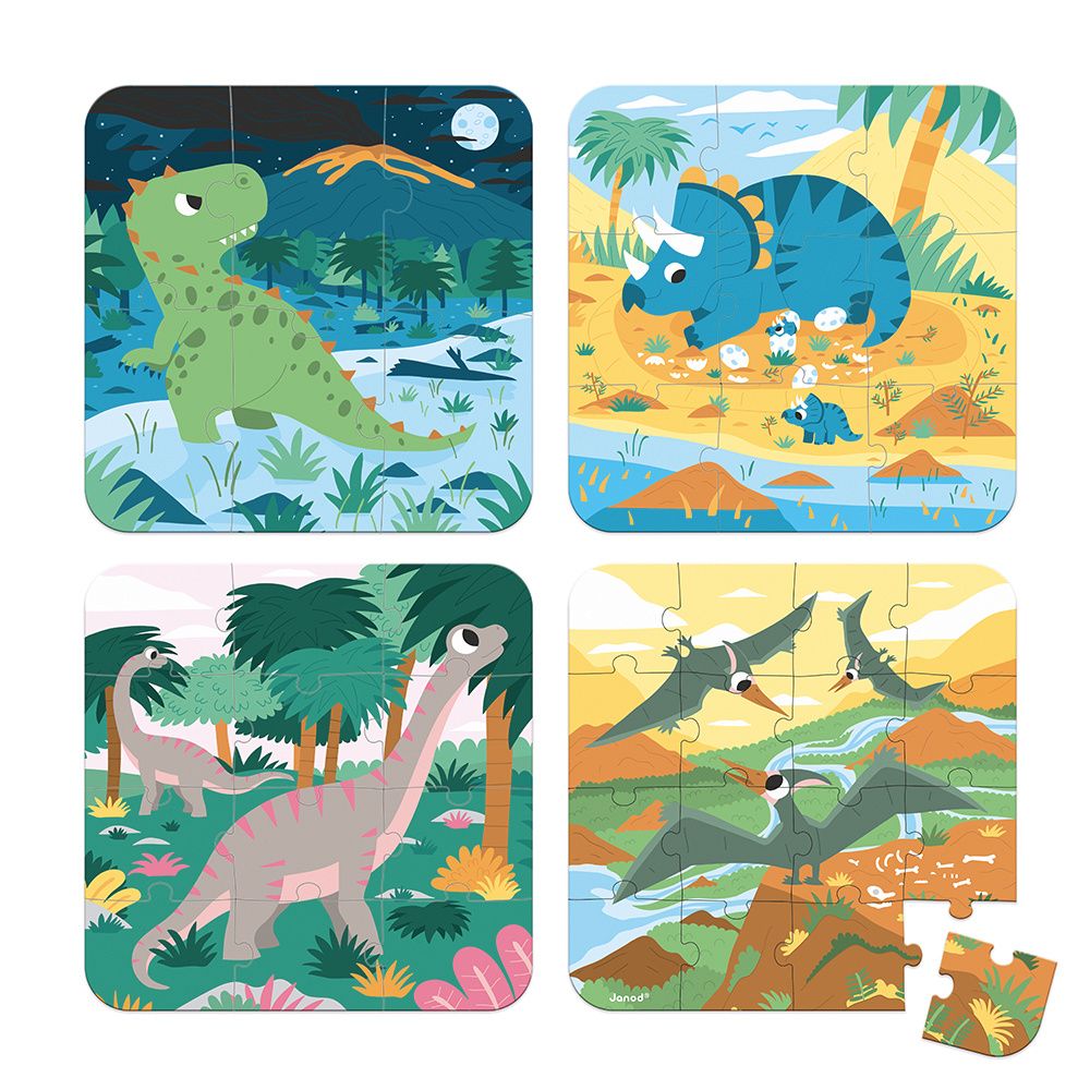 Janod 4 Kofferpuzzel Dinosaurus 6/9/12/16ST