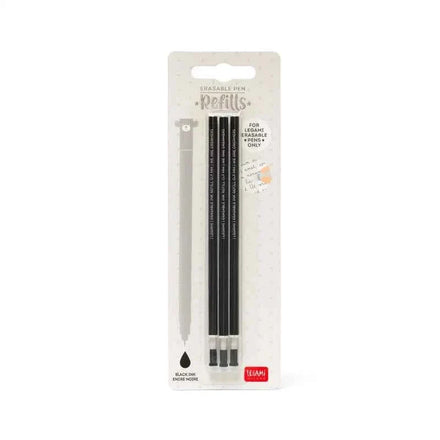 Zwarte Legami refills voor de Erasable Gel Pens, drie stuks met thermosensitieve inkt