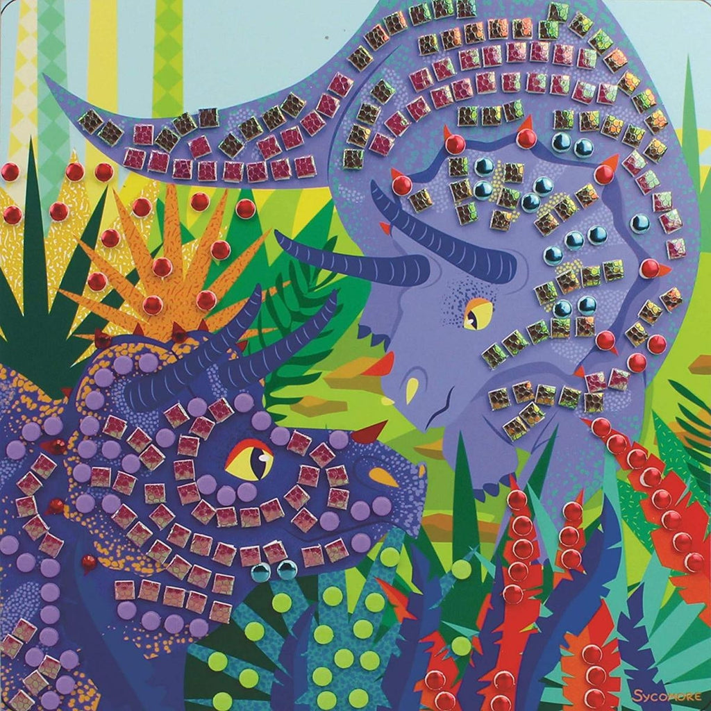 Afgewerkt mozaïekkader met een paarse dinosaurus