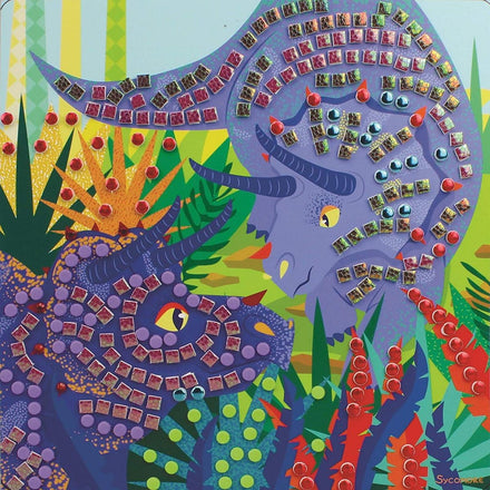 Afgewerkt mozaïekkader met een paarse dinosaurus