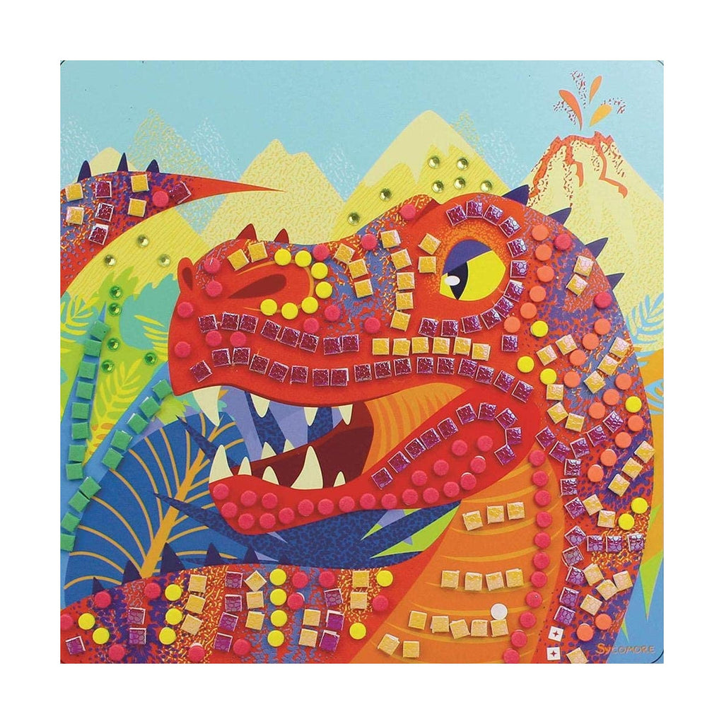 Afgewerkt mozaïekkader met een rode dinosauruskop