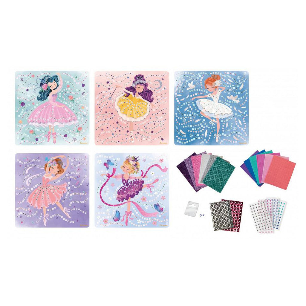 Inhoud van Stick & Fun Ballerina-prinsessen met kaarten en schuimstukjes