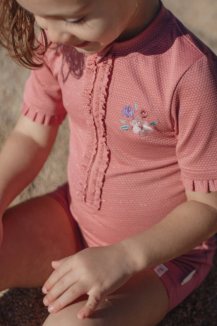 Little Dutch UV Zwempak Korte Mouwen | Dreamy Pink Sparkle