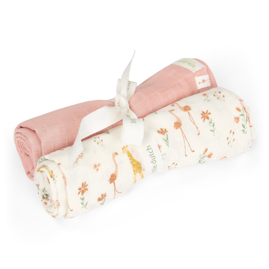 Little Dutch Swaddle Set 2-pack Blooming Safari, Roze